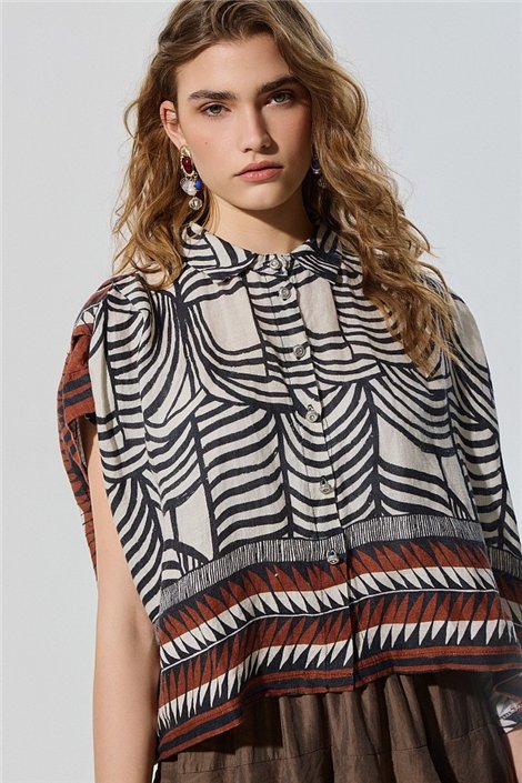 BSB Camisa amplia estampada de lino