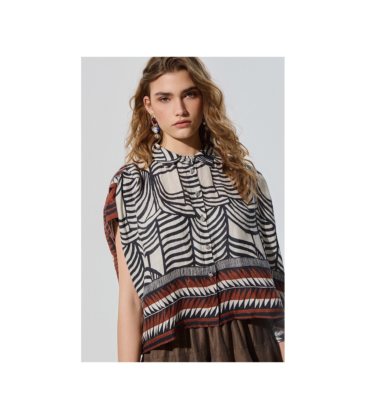 BSB Camisa amplia estampada de lino