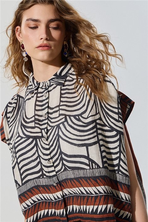 BSB Camisa amplia estampada de lino