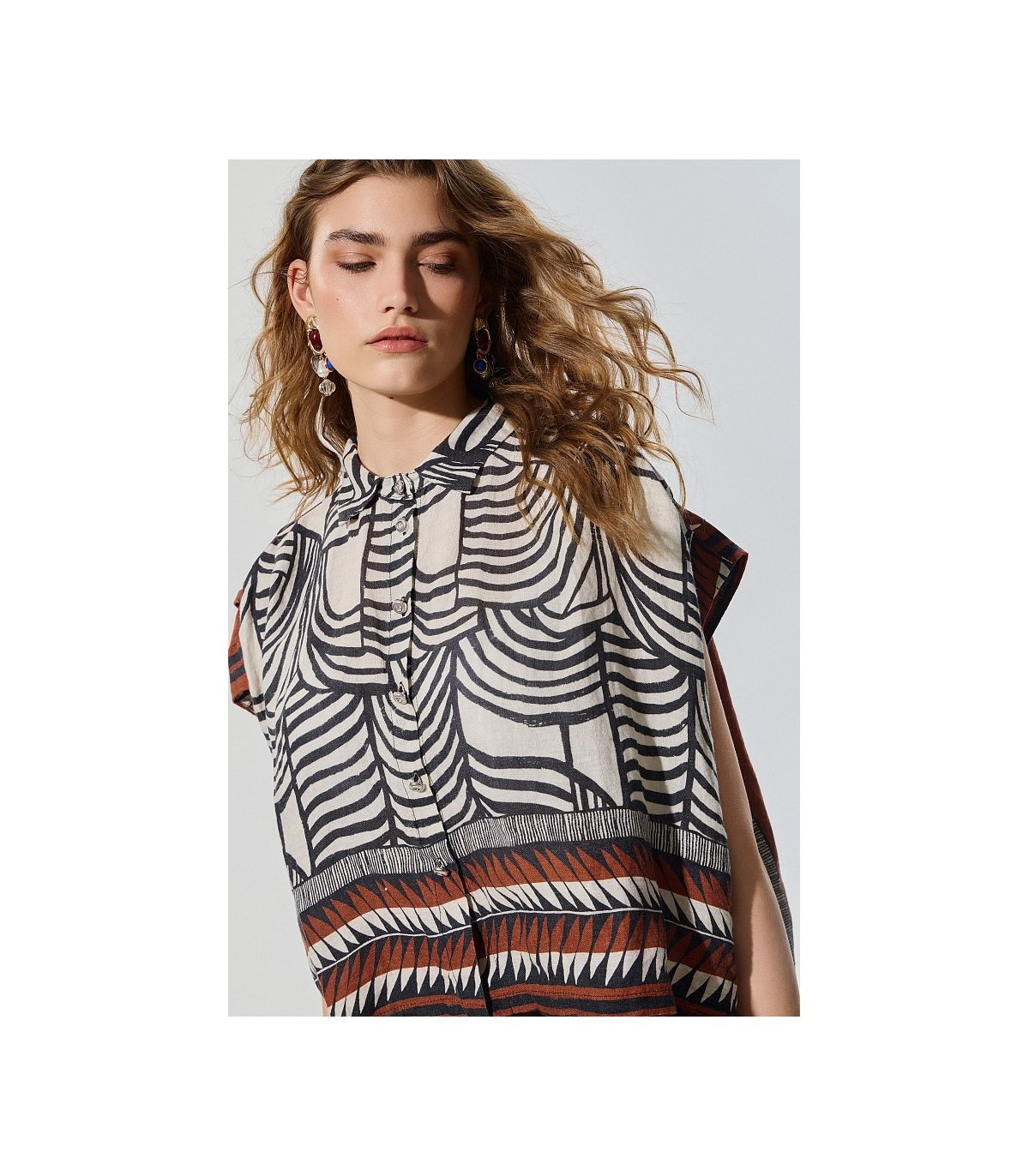 BSB Camisa amplia estampada de lino