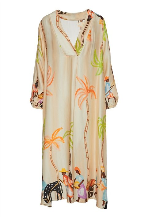 BSB Vestido satinado cuello V con palmeras