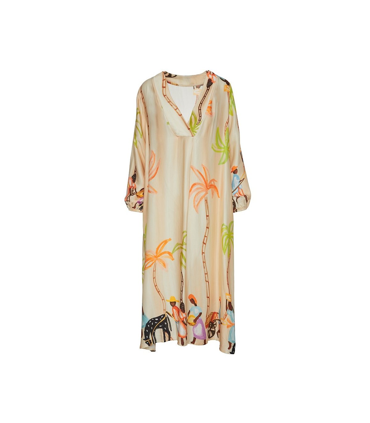 BSB Vestido satinado cuello V con palmeras