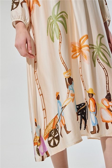 BSB Vestido satinado cuello V con palmeras