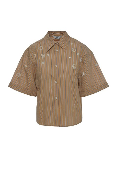 BSB Camisa de rayas con pedrería y perlas
