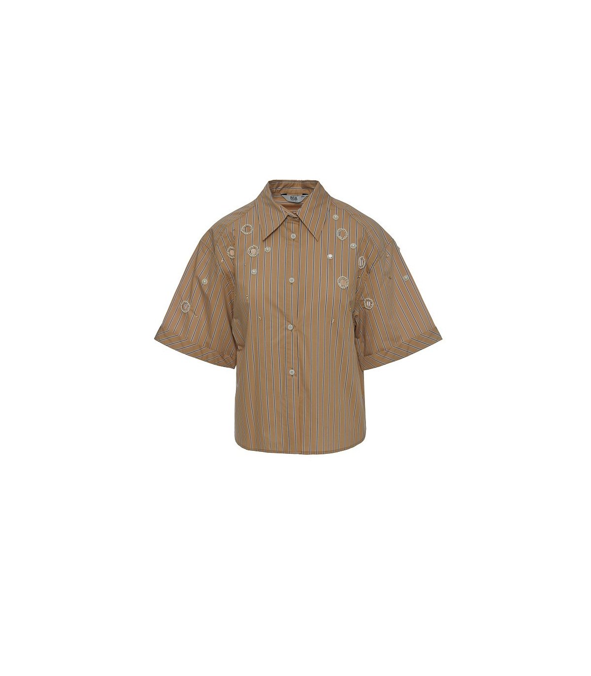 BSB Camisa de rayas con pedrería y perlas