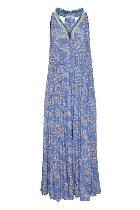 BSB Vestido estampado azul detalle flecos y borlas