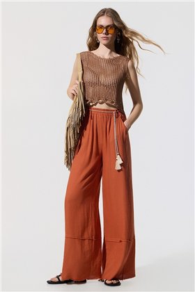 BSB Pantalón amplio de lino con detalle desflecado