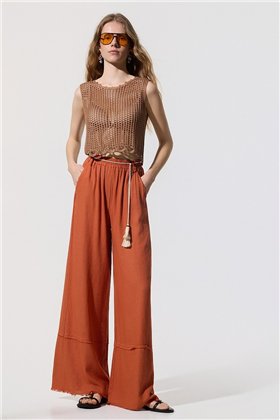 BSB Pantalón amplio de lino con detalle desflecado