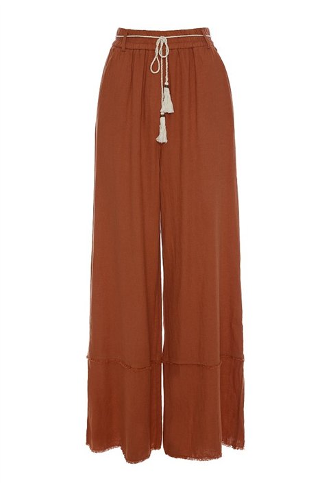 BSB Pantalón amplio de lino con detalle desflecado