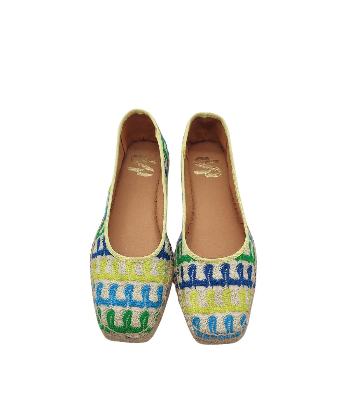 Vosso Moda Cuña baja con bordado y ribete amarillo