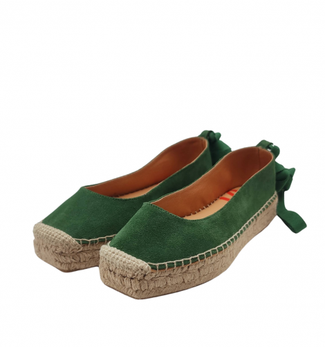 Vosso Moda Cuña baja en tejido verde esmeralda