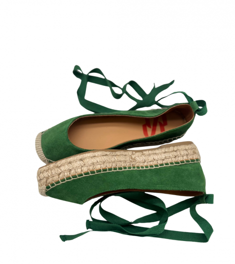 Vosso Moda Cuña baja en tejido verde esmeralda