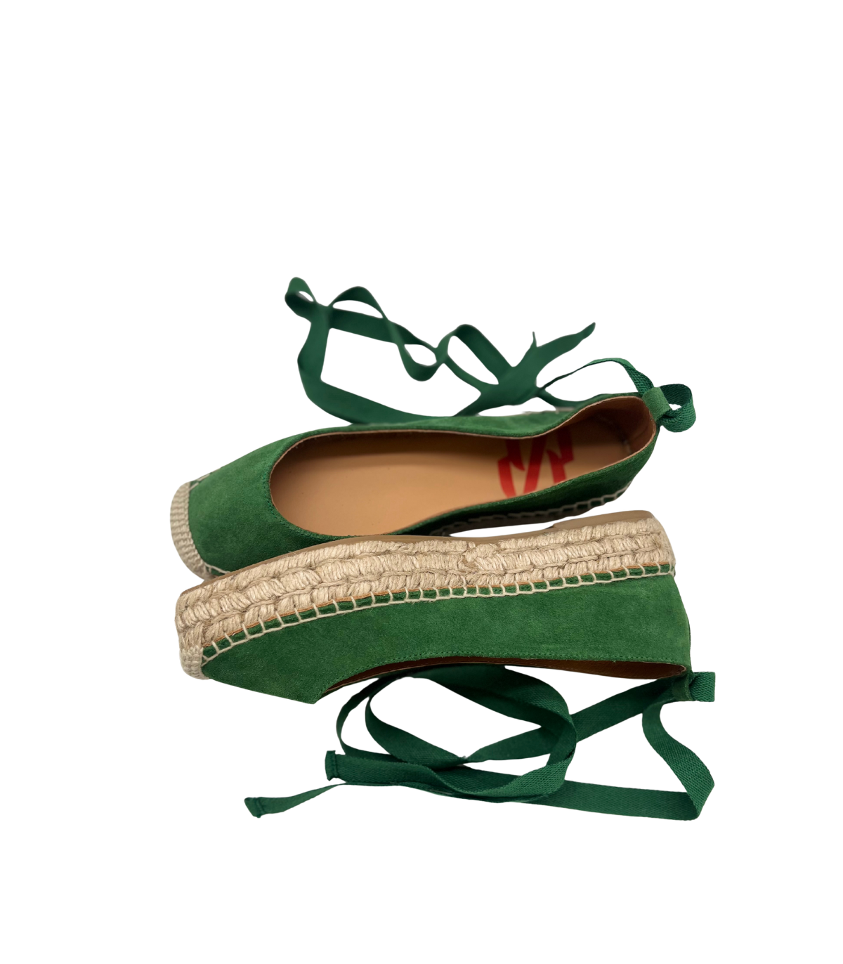 Vosso Moda Cuña baja en tejido verde esmeralda