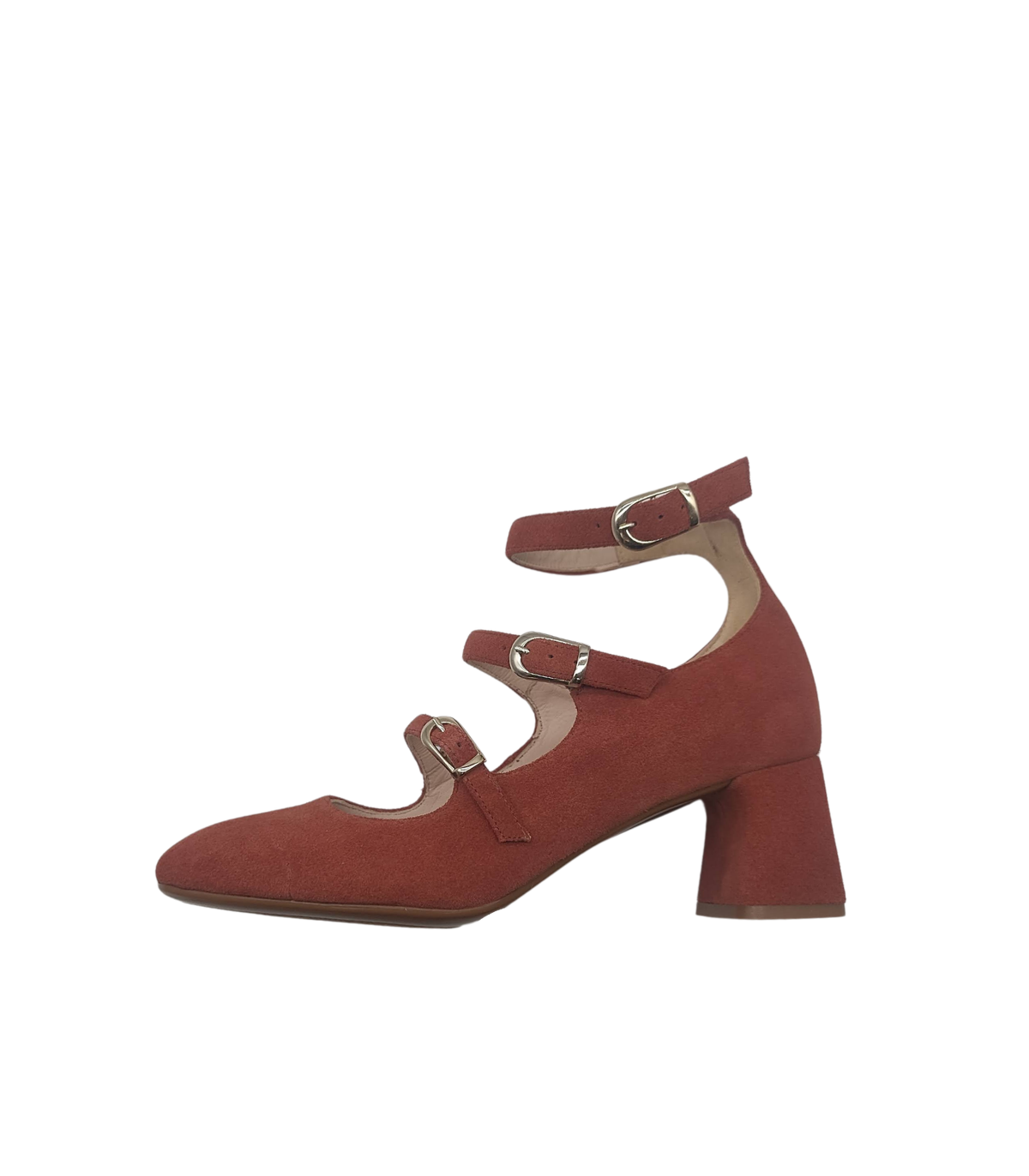 Vosso Moda Zapato triple hebilla de serraje burdeos