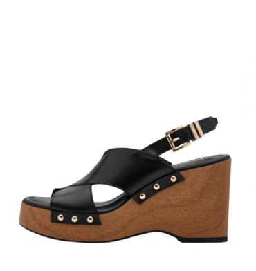 Tamaris Sandalia de cuña en piel negra