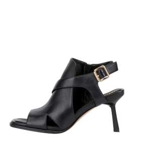 JanetandJanet Sandalia negra de tacón con tira envolvente
