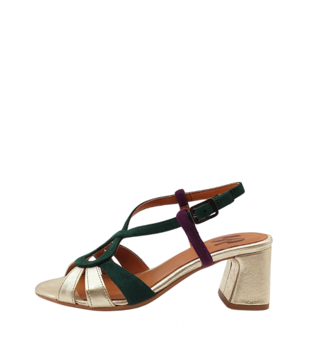 Vosso Moda Sandalia de tacón oro-esmeralda