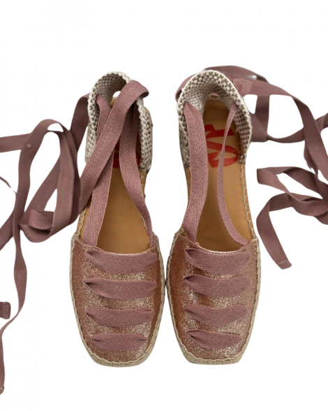 Vosso Moda Cuña baja color rosa con lazada en empeine