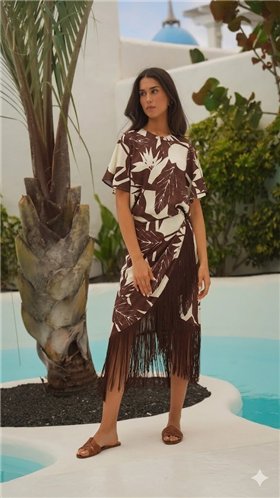 Guimanos Falda estampada envolvente con detalle flecos