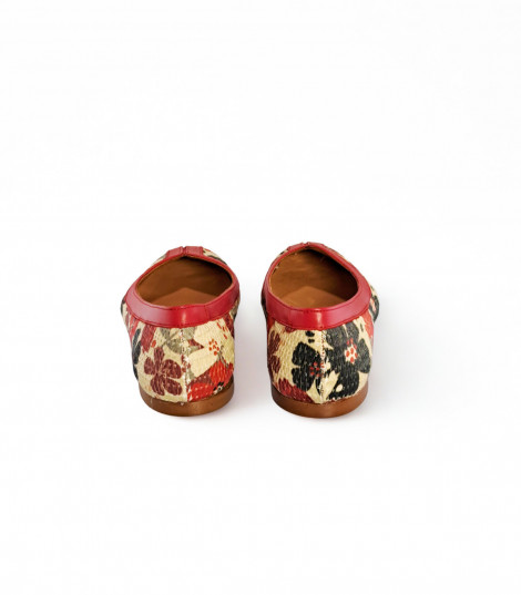 Vosso Moda Manoletina de rafia estampada con detalle rojo