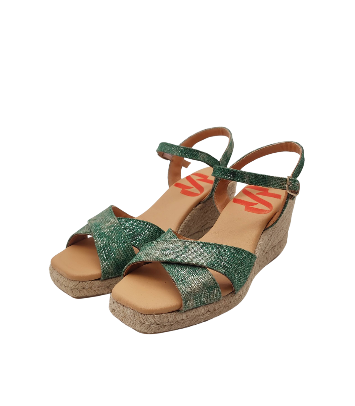 Vosso Moda Cuña abierta verde de tiras cruzadas
