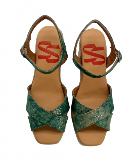 Vosso Moda Cuña abierta verde de tiras cruzadas