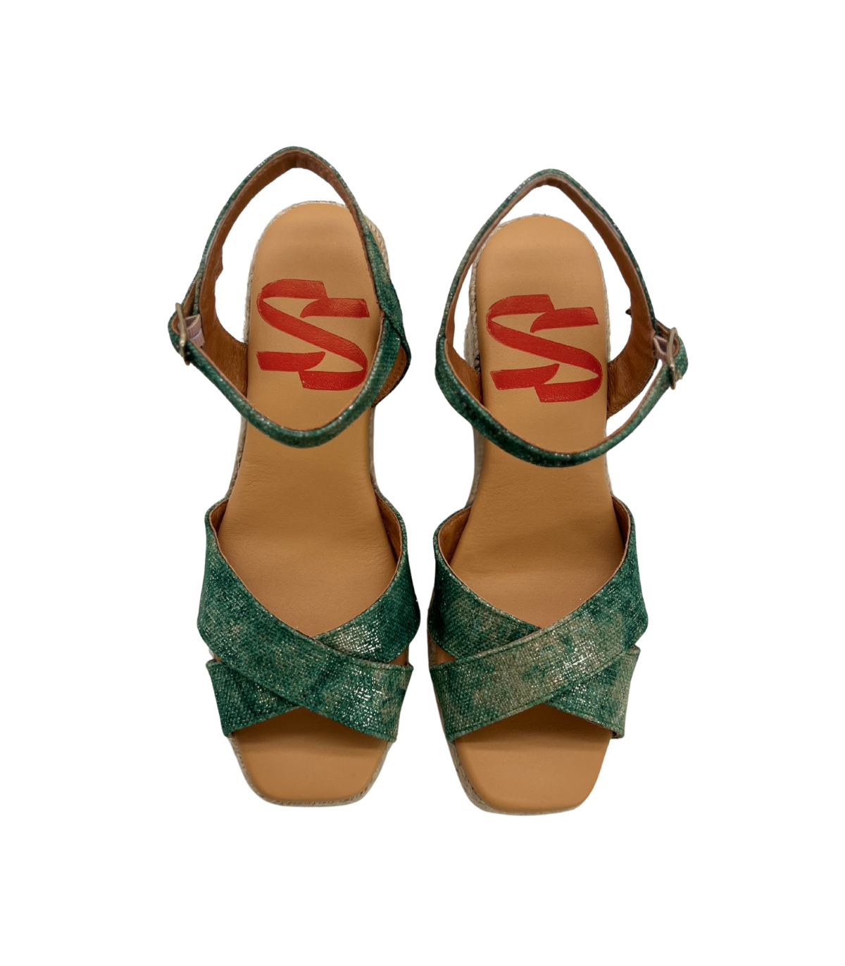 Vosso Moda Cuña abierta verde de tiras cruzadas