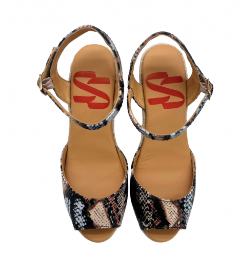 Vosso Moda Cuña abierta de piel con estampado marrón