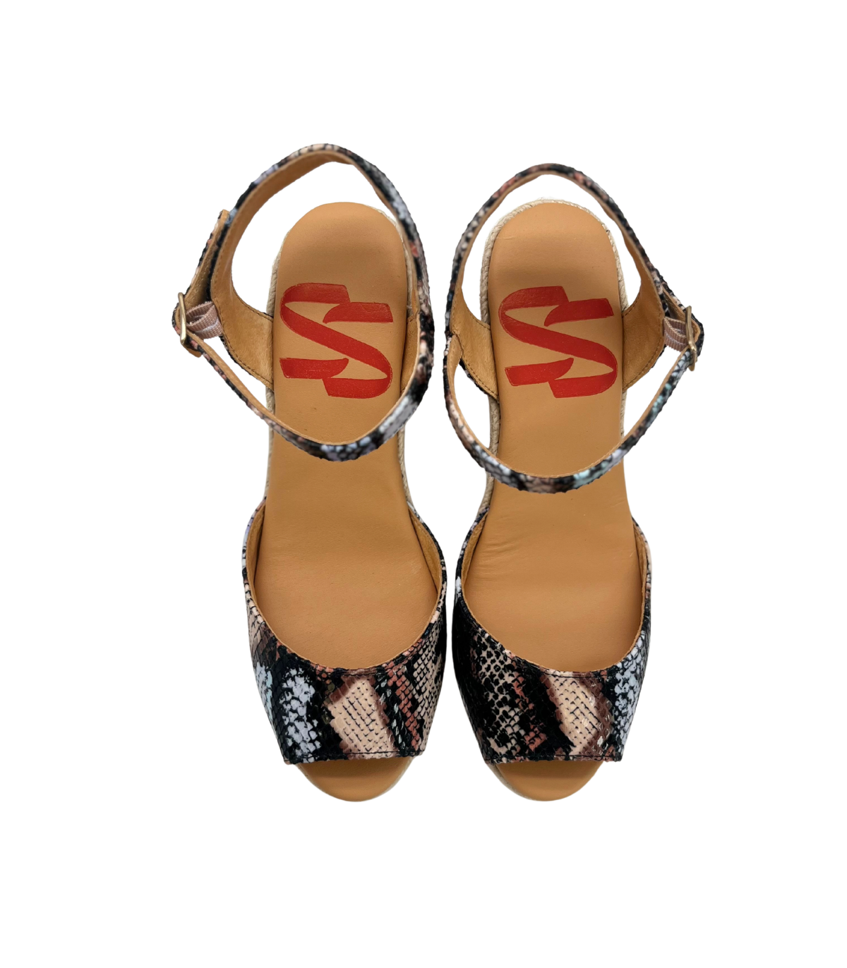 Vosso Moda Cuña abierta de piel con estampado marrón