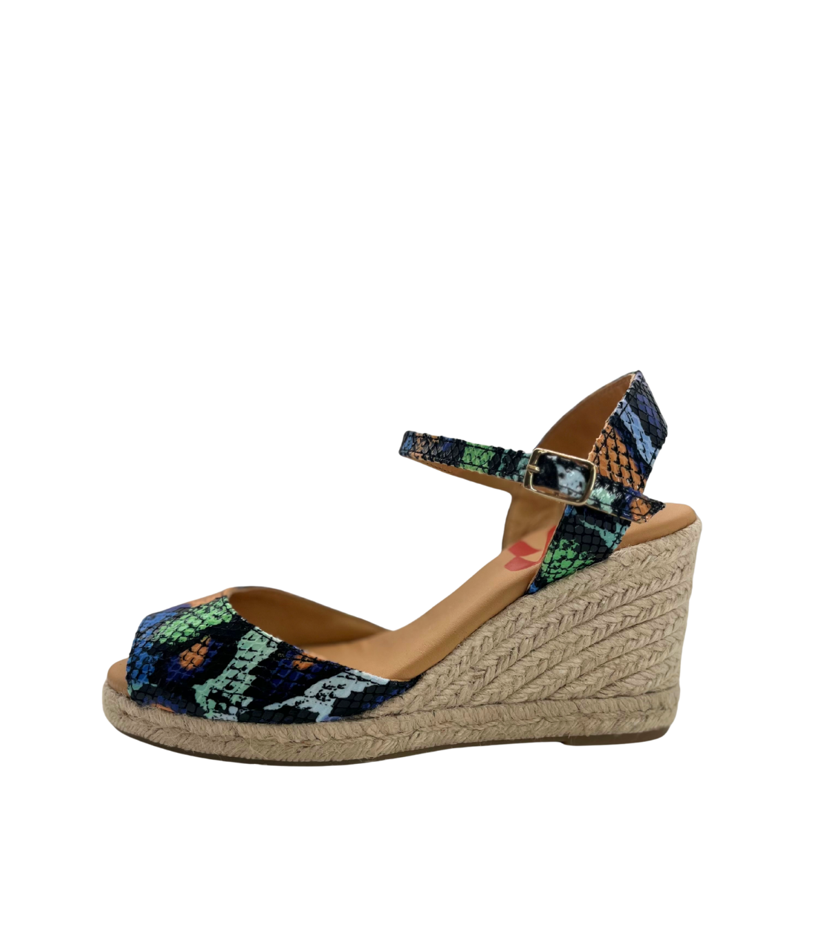 Vosso Moda Cuña abierta de piel con estampado multicolor