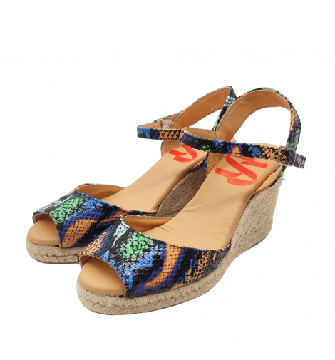 Vosso Moda Cuña abierta de piel con estampado multicolor