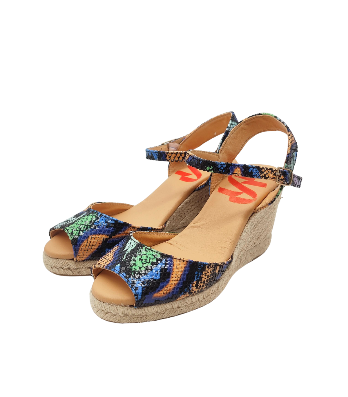 Vosso Moda Cuña abierta de piel con estampado multicolor