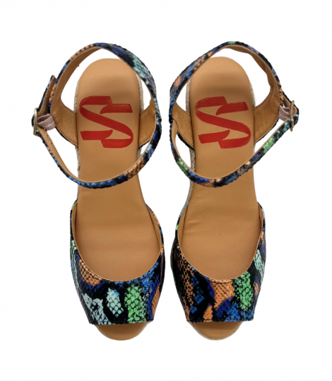 Vosso Moda Cuña abierta de piel con estampado multicolor