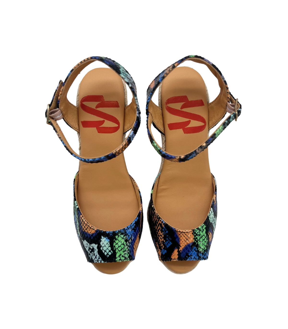 Vosso Moda Cuña abierta de piel con estampado multicolor