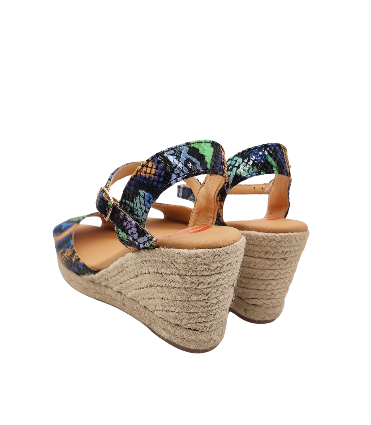 Vosso Moda Cuña abierta de piel con estampado multicolor