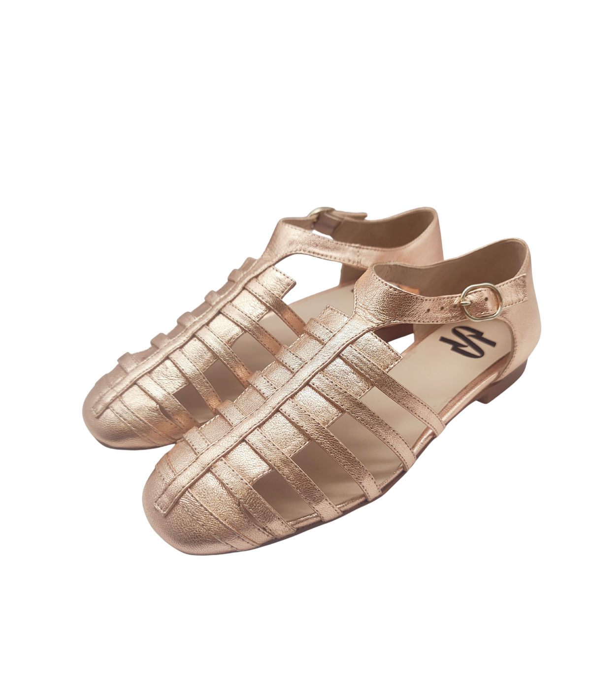 Vosso Moda Sandalias cangrejeras de piel dorada