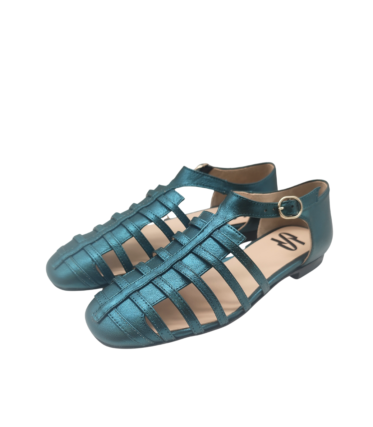 Vosso Moda Sandalias cangrejeras de piel verde azulado
