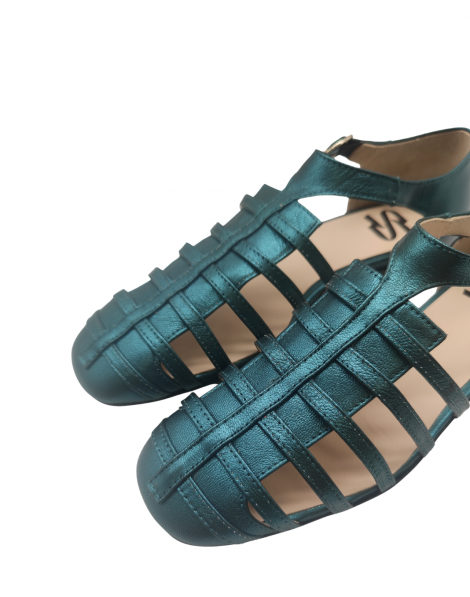 Vosso Moda Sandalias cangrejeras de piel verde azulado