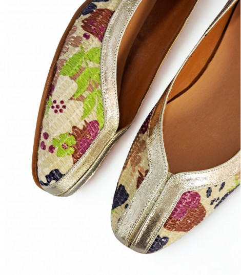 Vosso Moda Manoletina de rafia estampada con detalle champagne