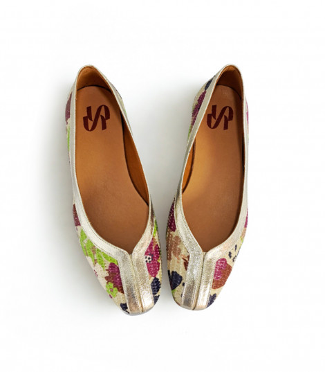 Vosso Moda Manoletina de rafia estampada con detalle champagne