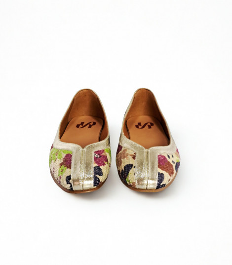 Vosso Moda Manoletina de rafia estampada con detalle champagne