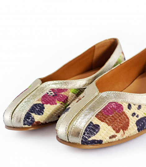 Vosso Moda Manoletina de rafia estampada con detalle champagne