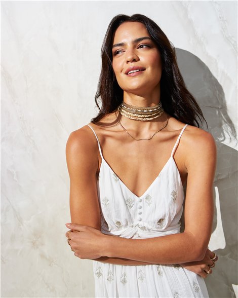 GOA GOA Vestido Maia blanco con bordados lurex