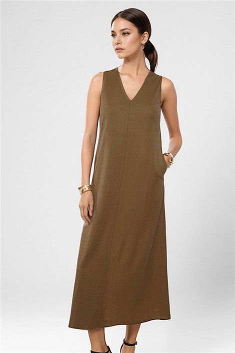 GOA GOA Vestido verde sin mangas con capeado envolvente