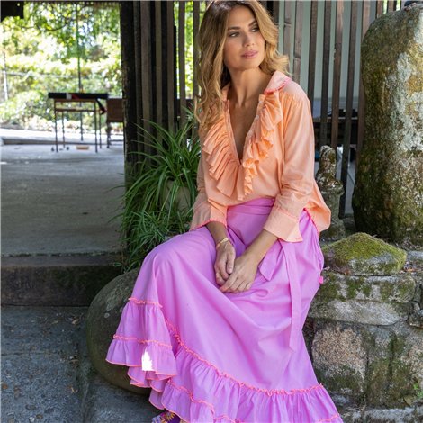 Tartaruga Blusa Elda naranja con volante plisado