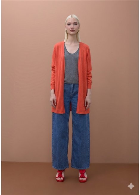 Lola Casademunt Cárdigan ligero coral con strass