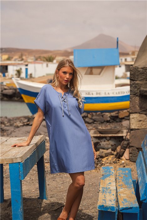 Guimanos Vestido azul con cordonera