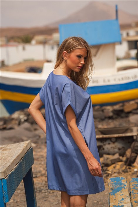 Guimanos Vestido azul con cordonera