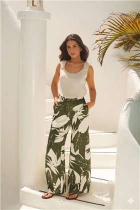 Guimanos Pantalón oliva fluido con estampado hoja