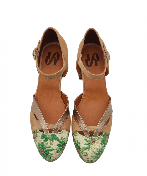 Vosso Moda Zapato de ante camel con puntera estampada